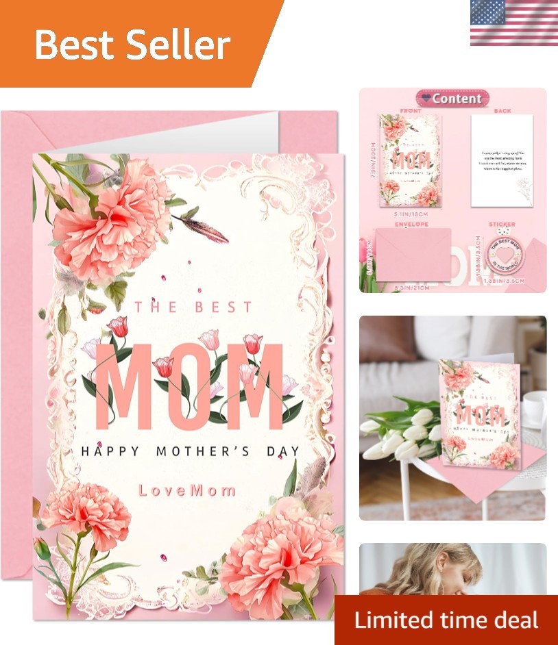 Heartfelt Mother’s Day Card with Elegant Floral Design & Envelope – Perfect Gift