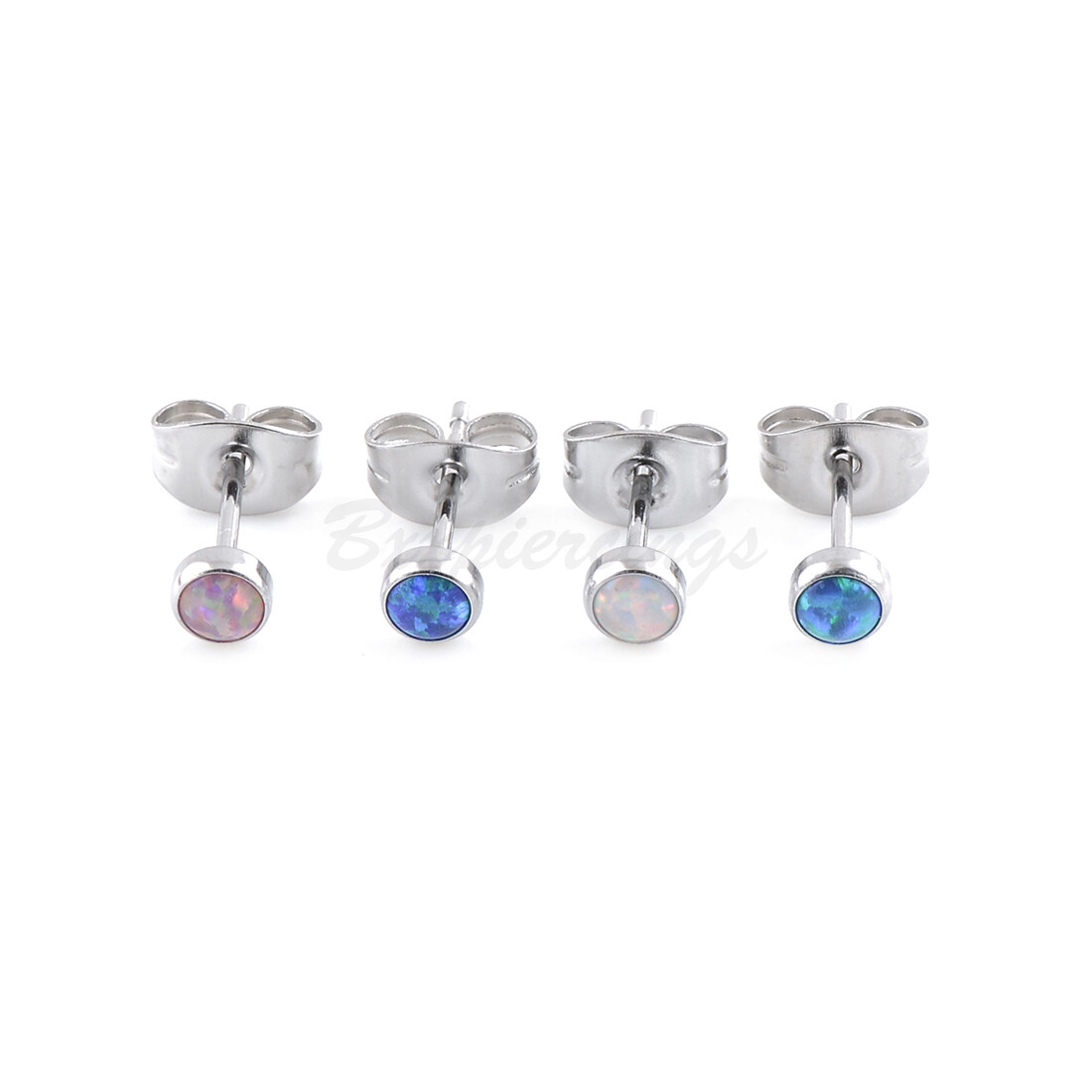1 Pair 20 Gauge 316L Stainless Steel Opal 6mm Post Stud Earrings