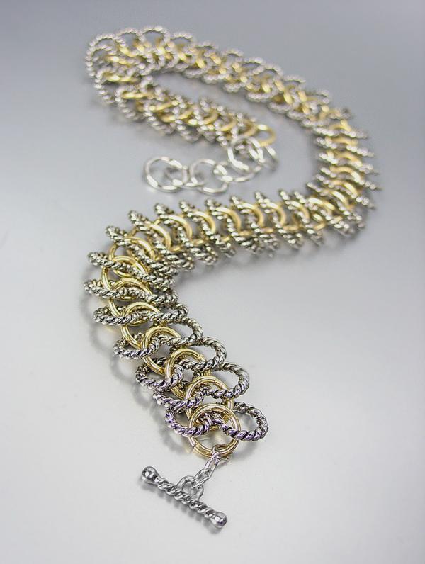NEW Chunky Double Silver Cable Gold Rings Chain Wrap Toggle Bracelet Necklace