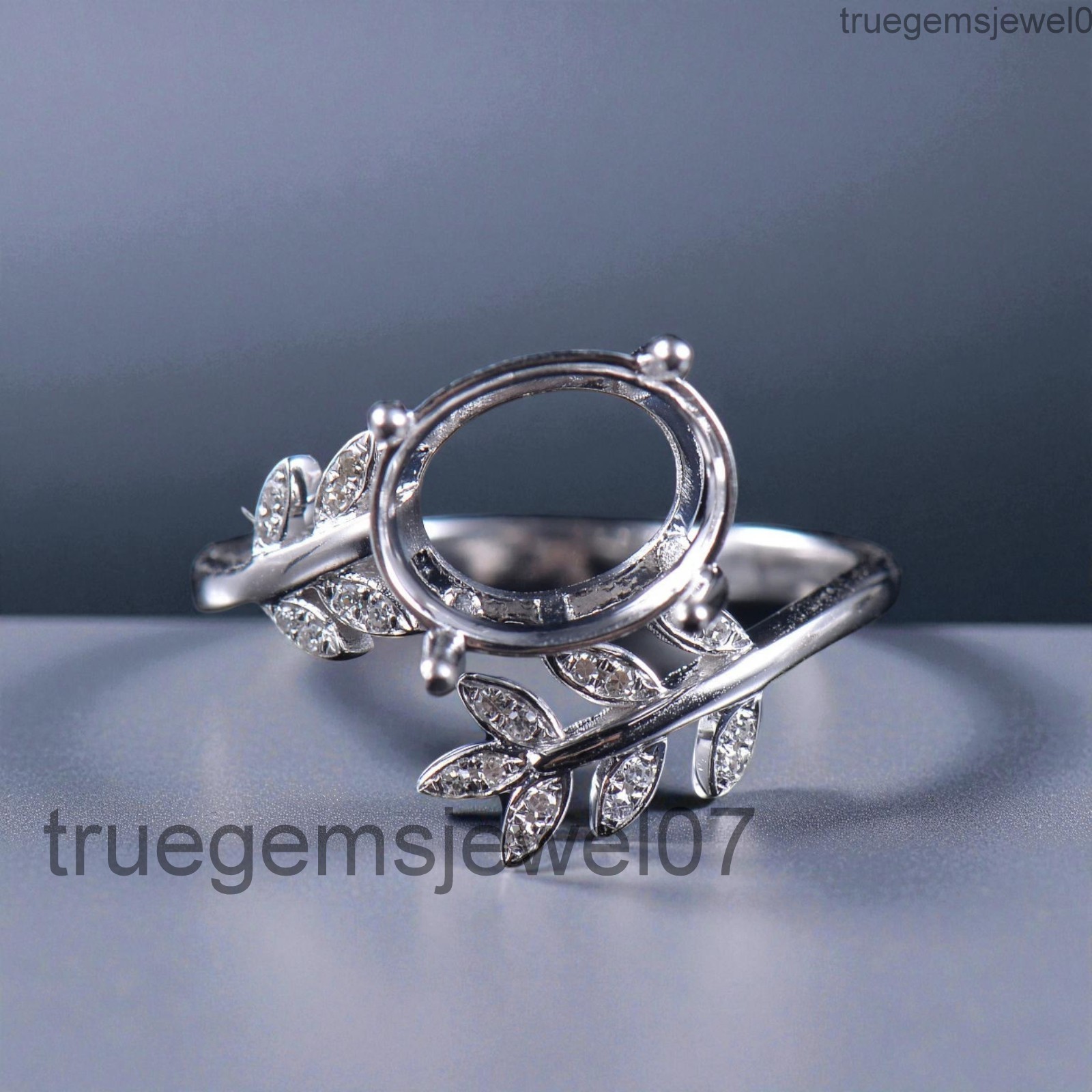 Unique Leaf Engagement Ring Setting Oval Cut 6x5mm Ring Sterling Silver Ring