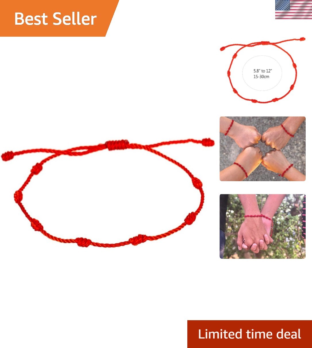Elegant 7 Knots Red String Bracelet – Waterproof & Lead-Free Good Luck Charm