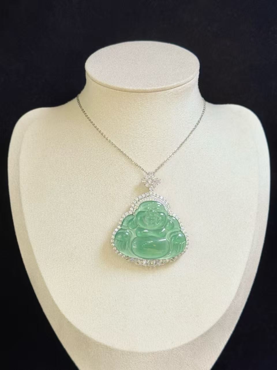 Top Natural sky blue jadeite Maitreya Buddha pendant