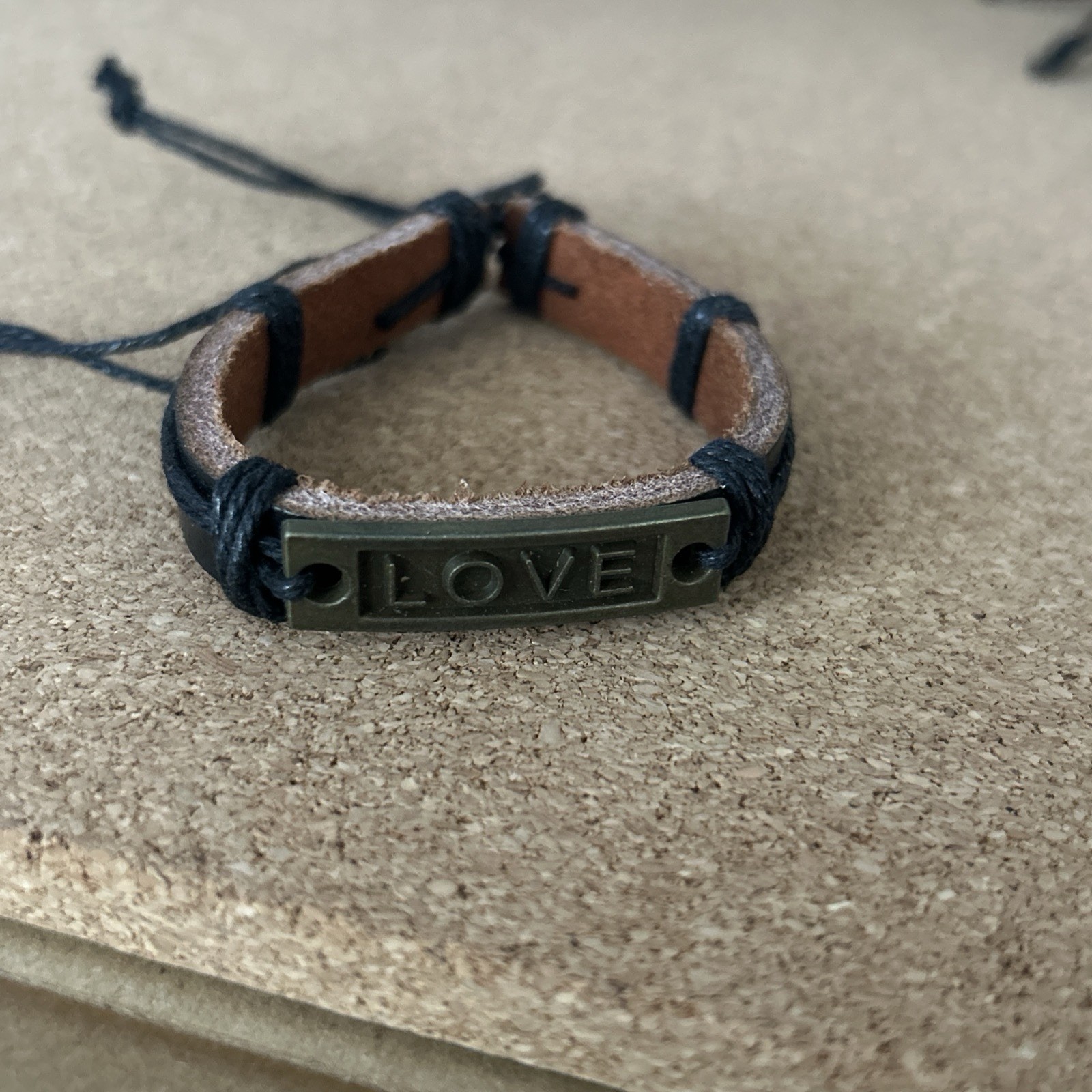 Leather ???? Faux ???? Love Silver Tone Plaque Wrap Bracelet