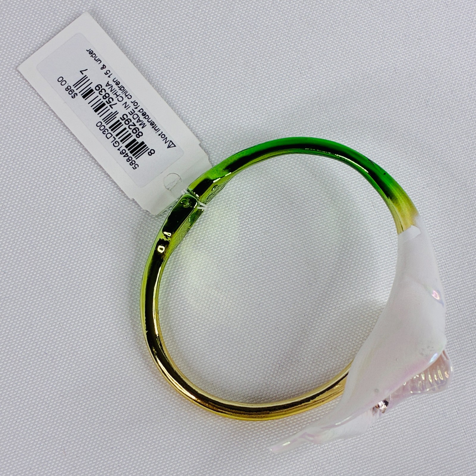 Betsey Johnson Calla Lily Bypass Bracelet Green Hinge Crystal Bangle Flower New