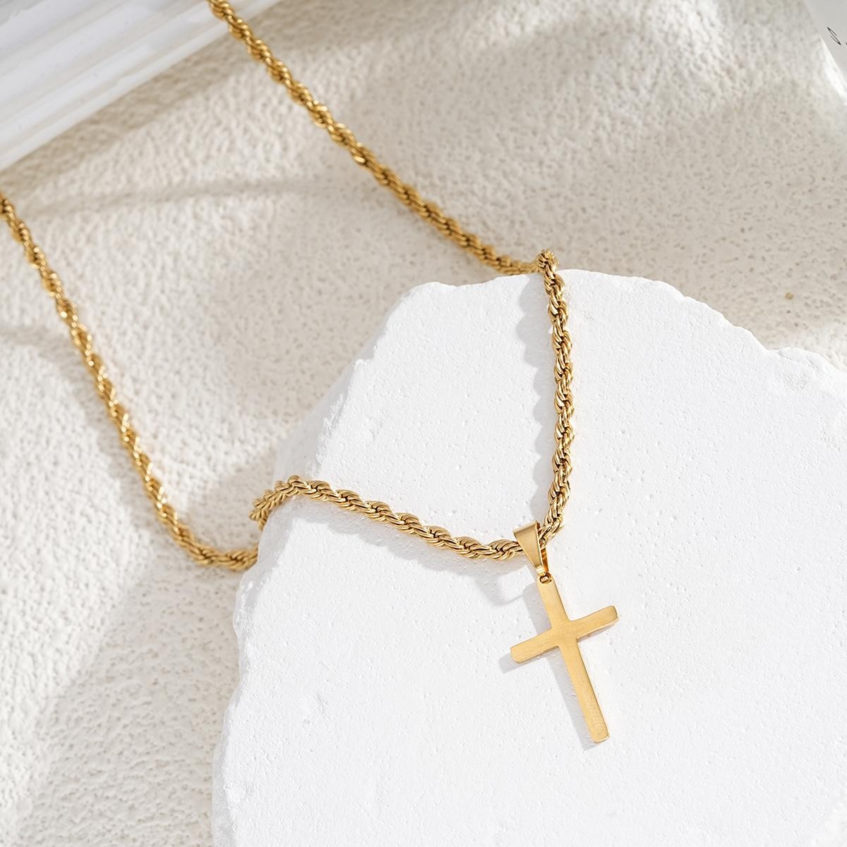 New Stainless Steel Cross Pendant Necklace for Men Women Minimalist Gold Color J