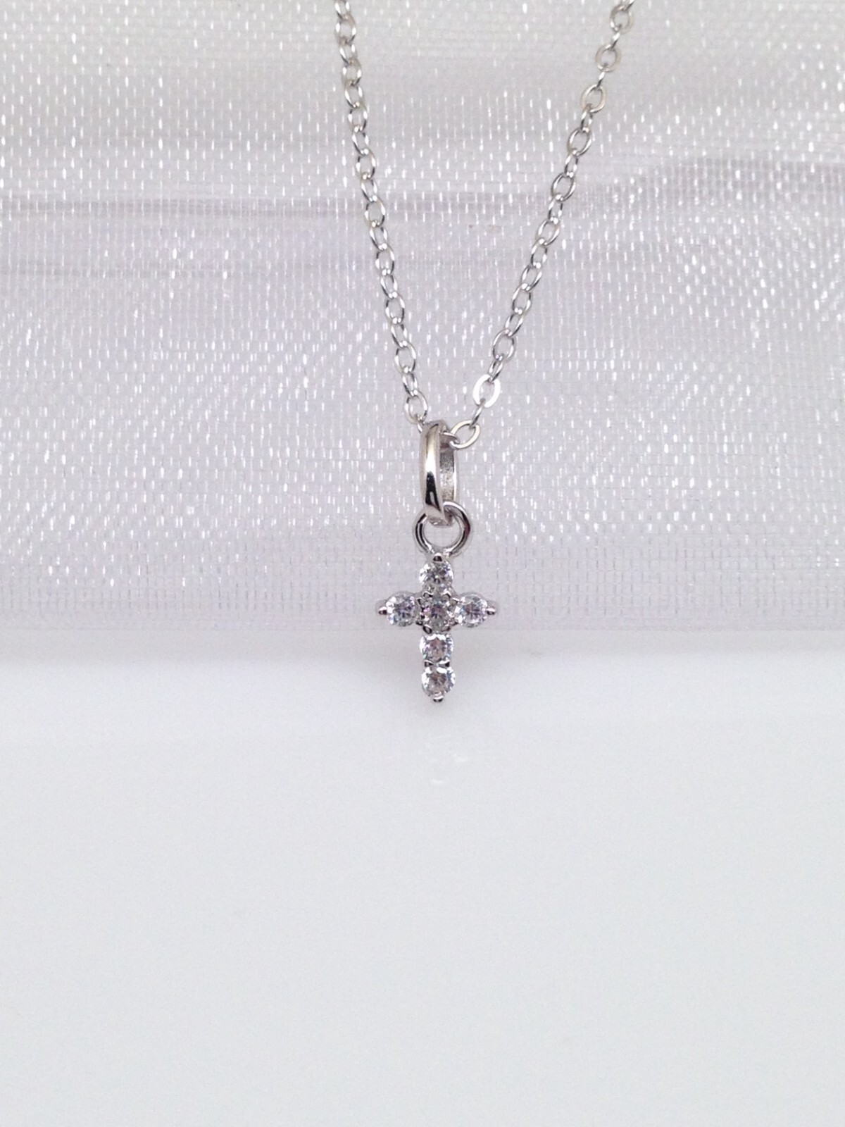 Dainty Cz Cross Necklace 925 Sterling Silver Mini Cross Pendant Womens 5.5mm 18″