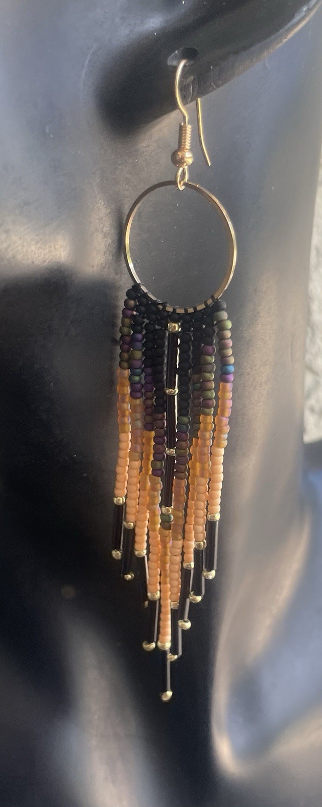 Boho Native Style Multicolor Seed Bead Beaded Earrings Fringe Tassel Hoop Long