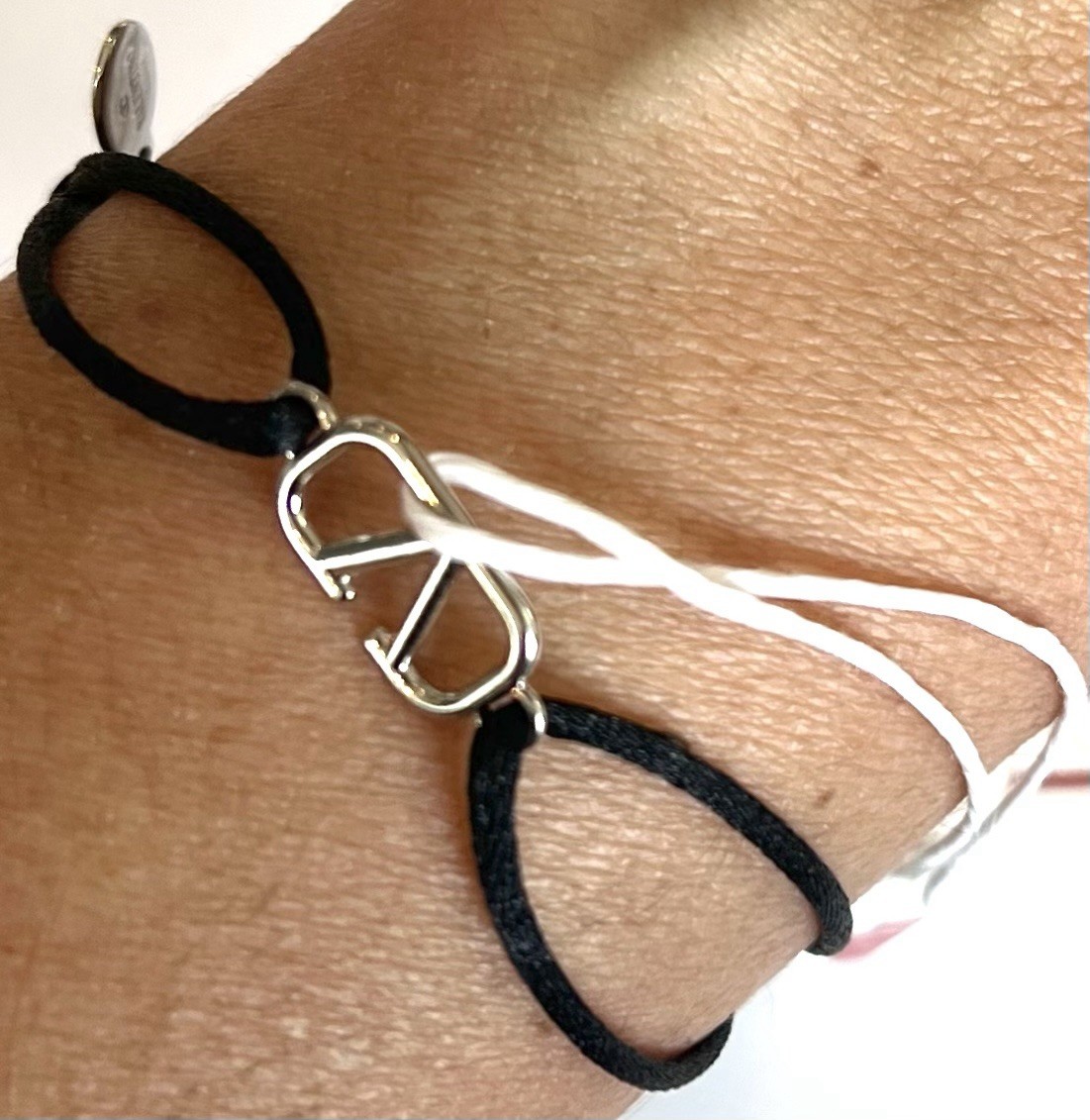 Valentino Garavani VLogo Signature Black Cord Bracelet Silver Tone NWT New Tag