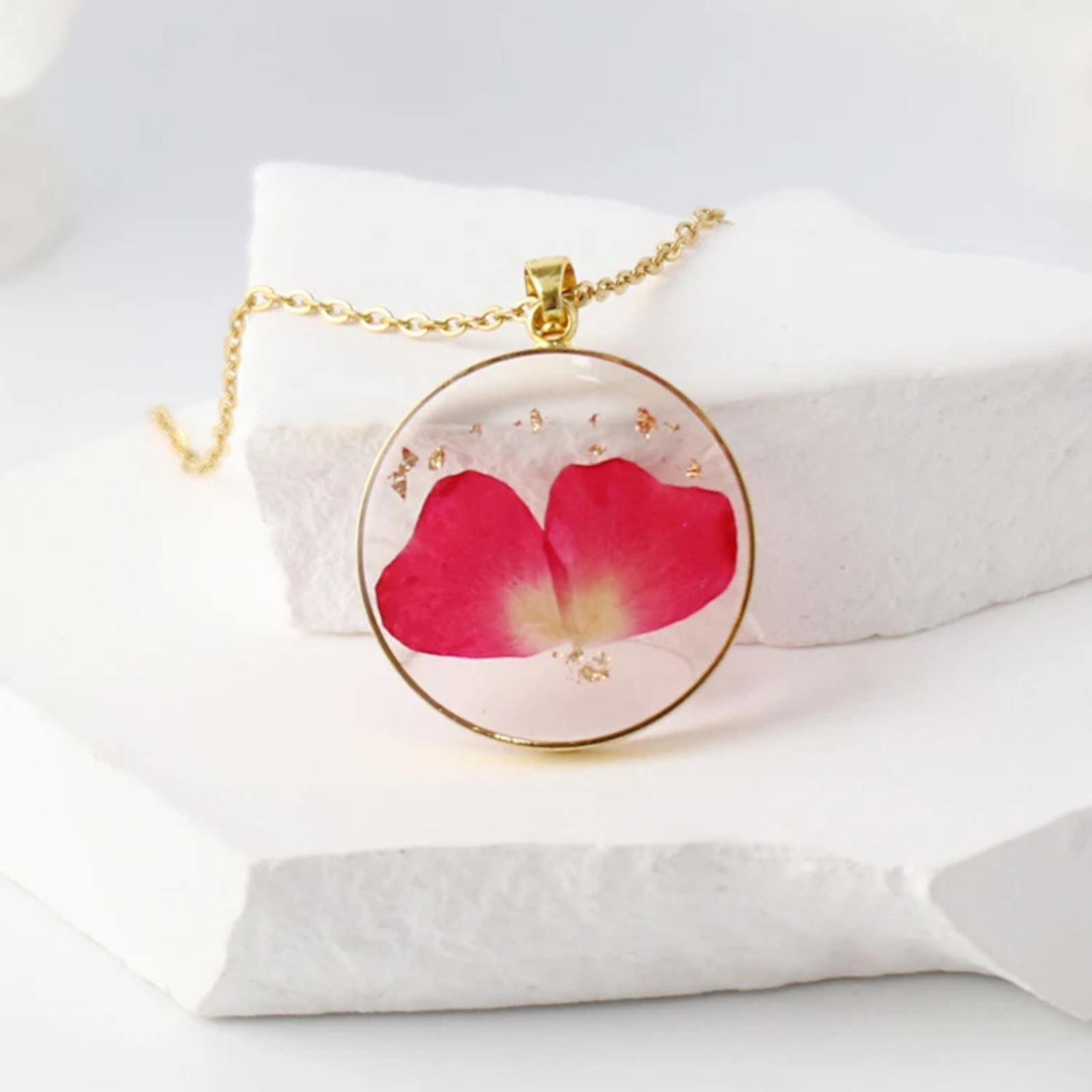 Birth Flower Necklace Gold Dried Pressed Flower Pendant Birth Month Gift