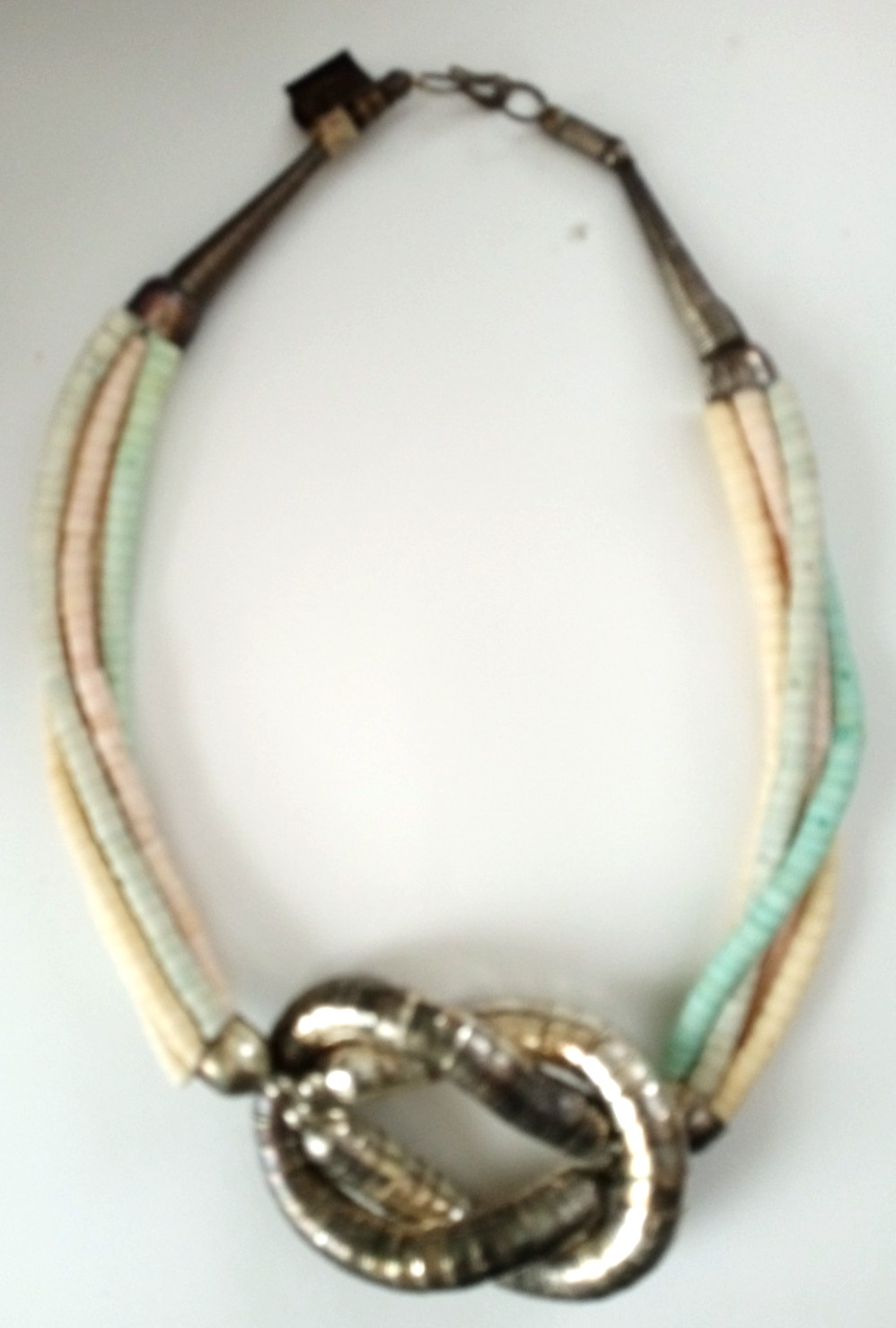 Vintage Necklace Pink/Blue/Beige-Silver Center -Color Settings-INDIA- 18in Long