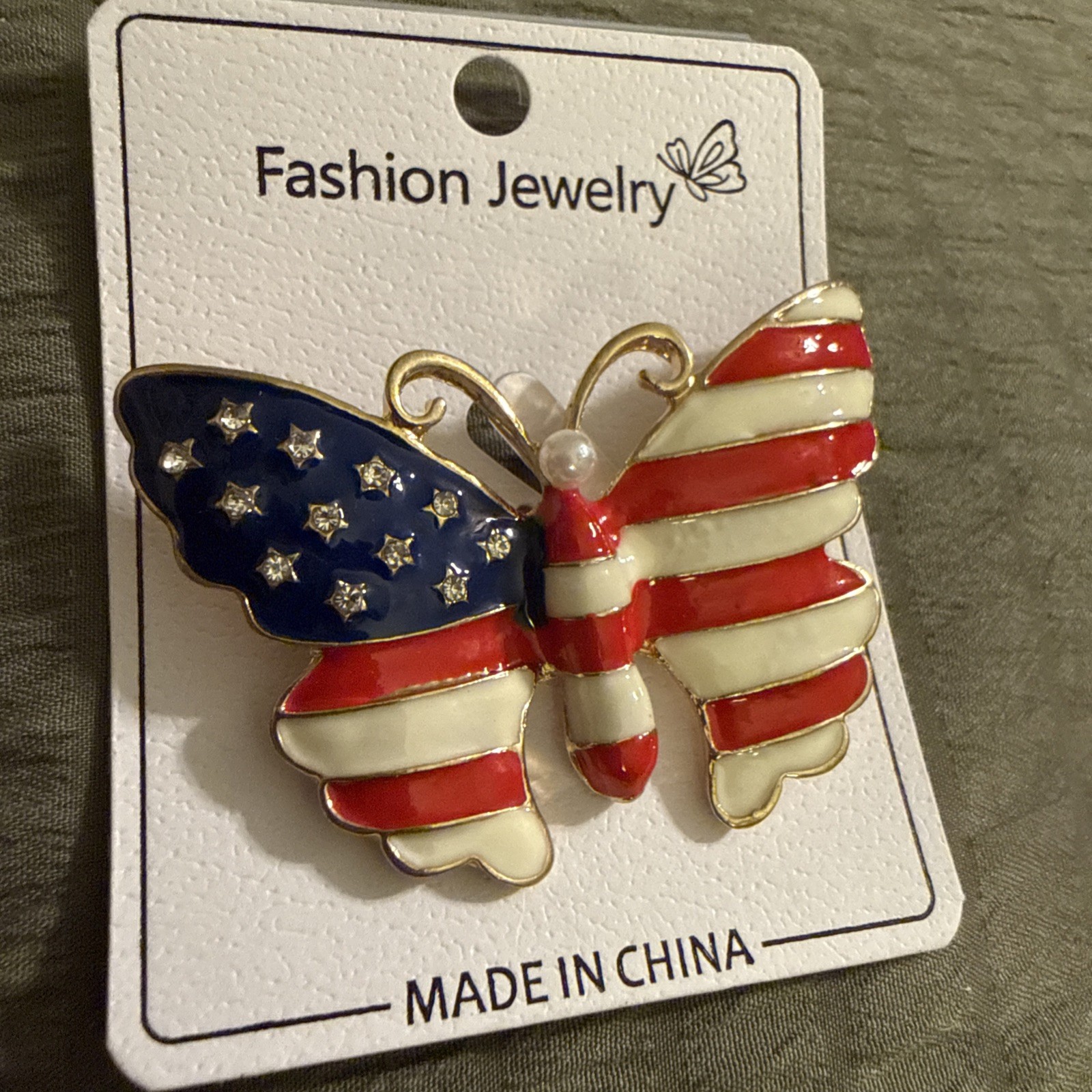 Classic Enamel With Rhinestones USA Flag Brooch Shaped Like A Butterfly