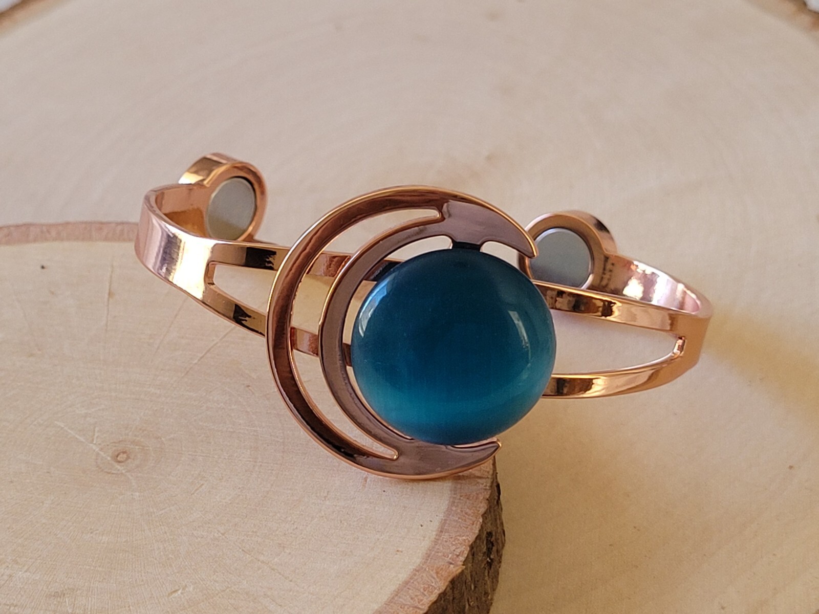 Solid Copper Magnetic Bracelet Copper Arthritis Therapy Cuff Cat Eye Sun & Moon
