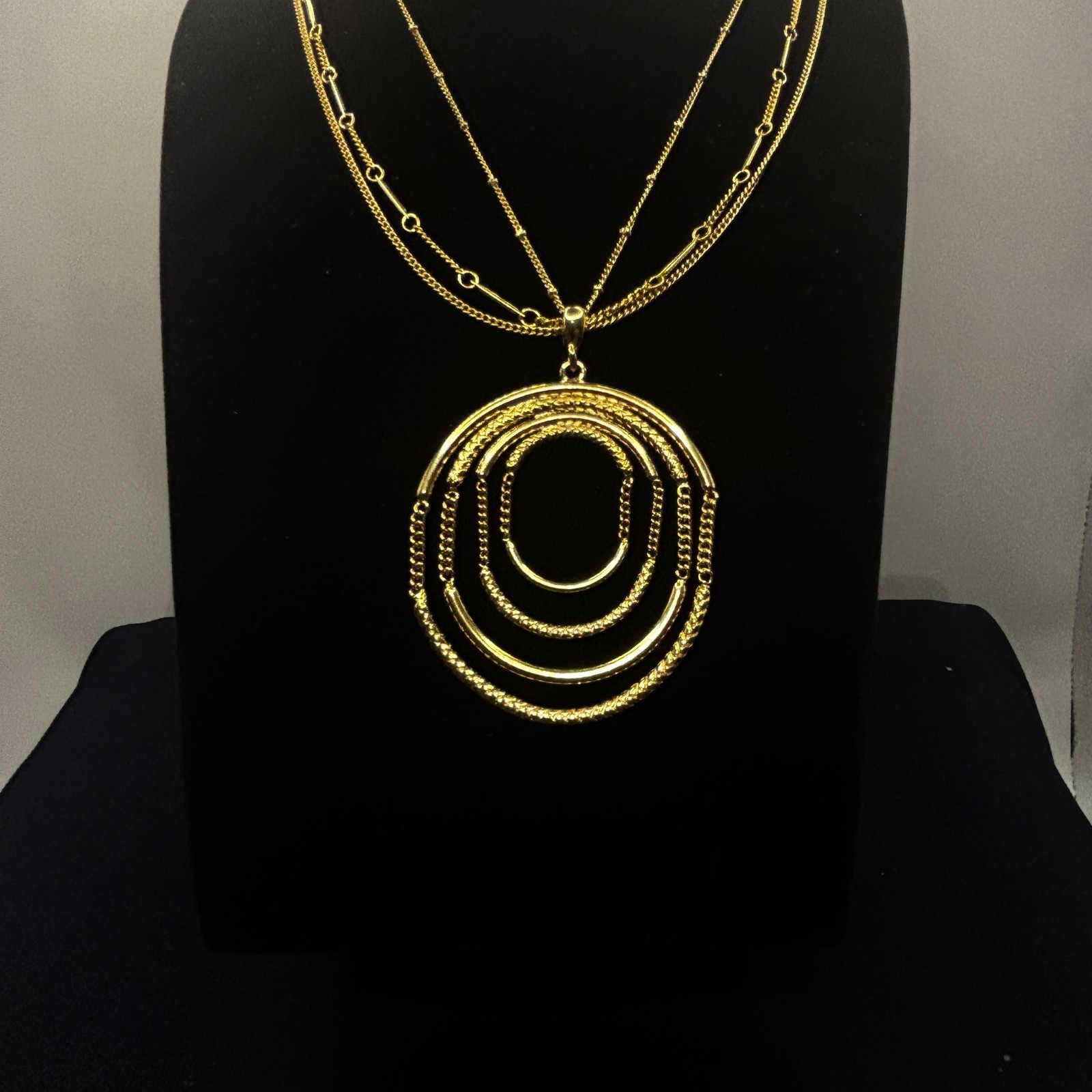 Apt. 9 Gold Tone Layered Multi Strand Necklace Large Tiered Oval Pendant 16 Inch