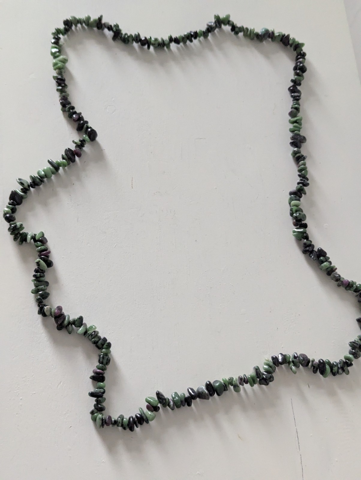 Ruby Zoisite Anyolite Chip Necklace 34″ Natural Gemstone Beaded Long Necklace