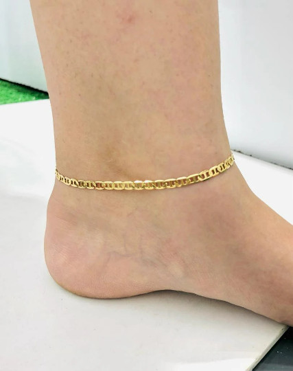 Mariner Link Chain Anklet Bracelet 14K Gold Filled Foot Bracelet 10″ Pulsera Pie
