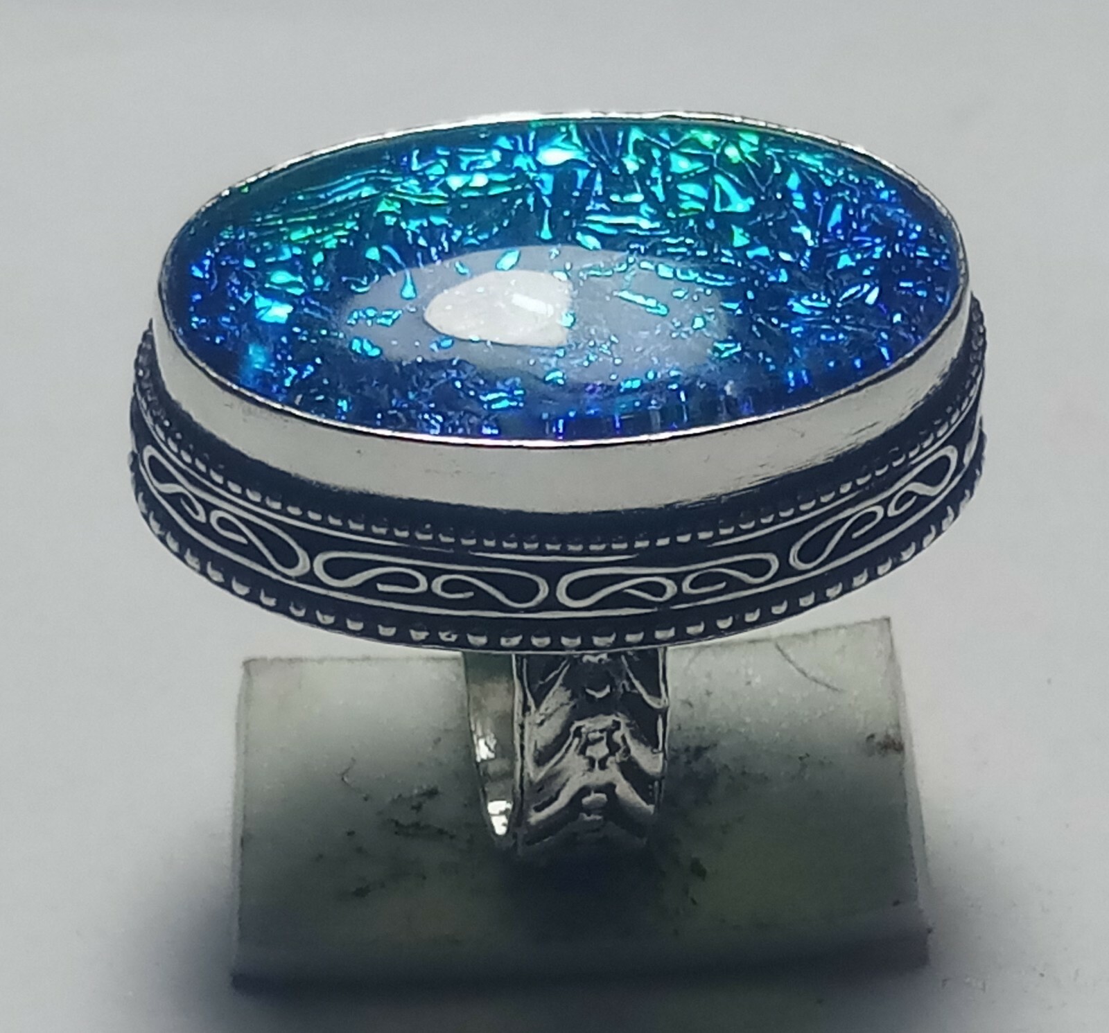 Top Quality Blue Opal Gemstone Ring Fashion Jewelry 72 Carat Size 5.8″ A8042