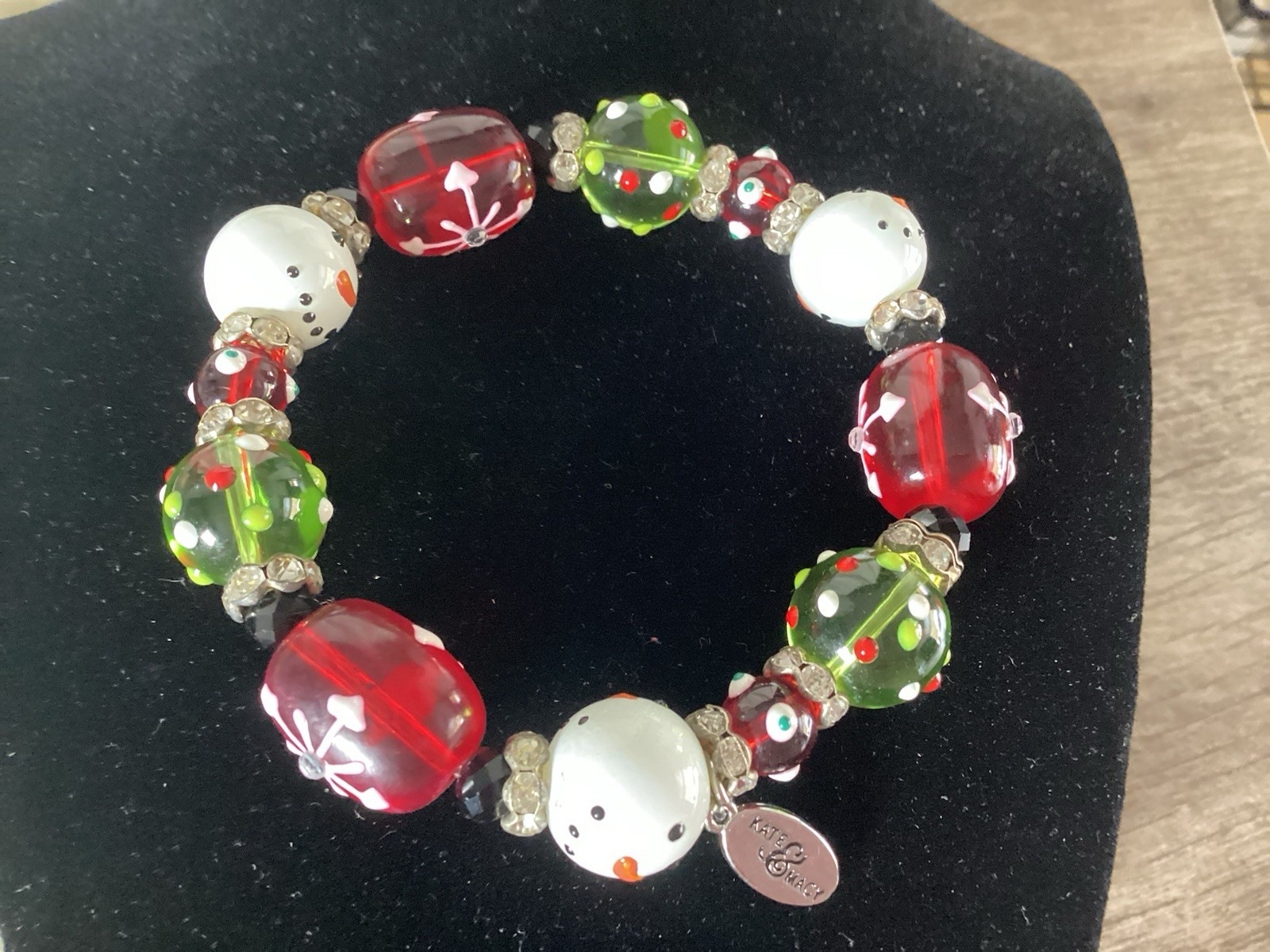 Kate /Macy Sparkling Snowman Design Painted Glass / Acrylic Beads Rhinestones