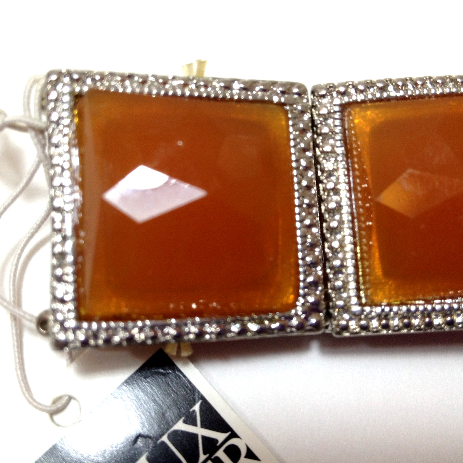 Bracelet With Amber Colored Squares Silver Tone Bijoux Turner Stretch New w/Tag