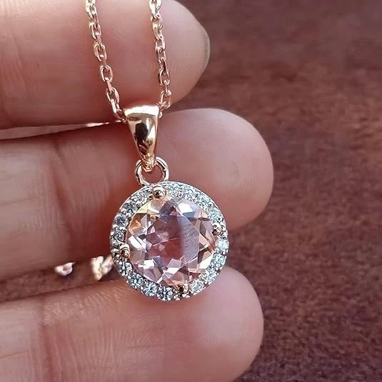 3 Ct Round Cut Simulated Peach Morganite Diamond Pendant 14K Rose Gold Plated