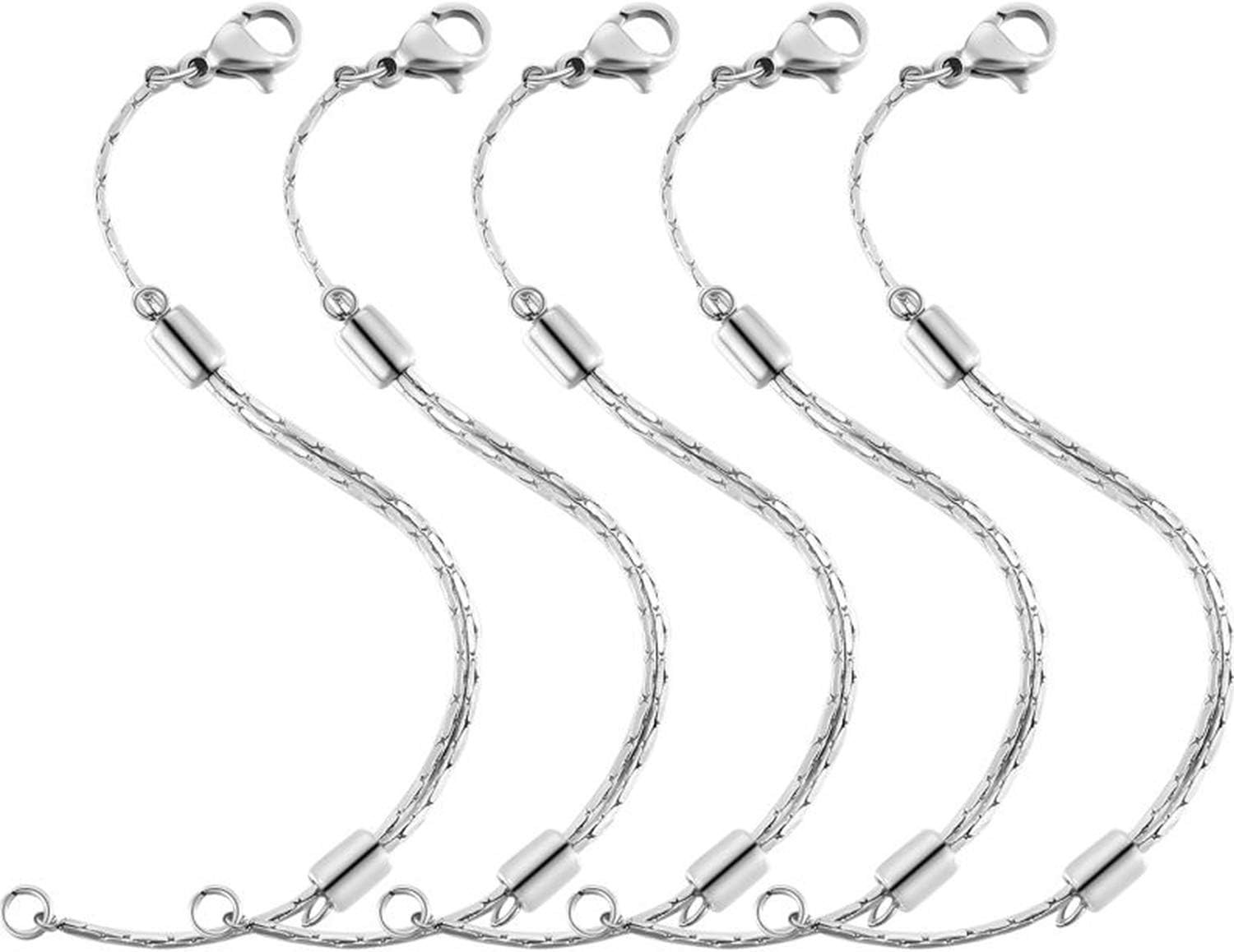 5 Pcs Stainless Steel Necklace Extender Chain Adjustable Silver Necklace Chain E