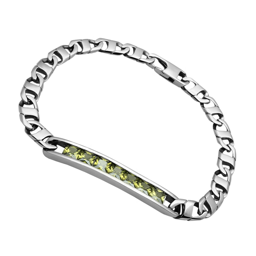 TK570 – High polished (no plating) Stainless Steel Bracelet with AAA Grade CZ in