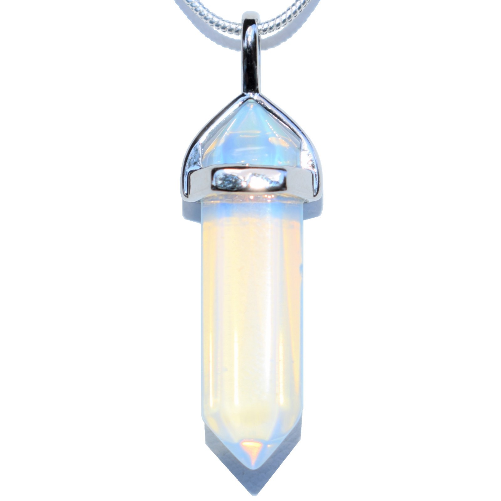 Faceted Radiant Opalite Crystal Pendant + 20″ Stainless Steel Chain & Charger
