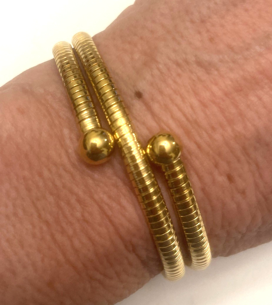 Gold Tone Round Snake Link Coil Bracelet Medium To Large Size