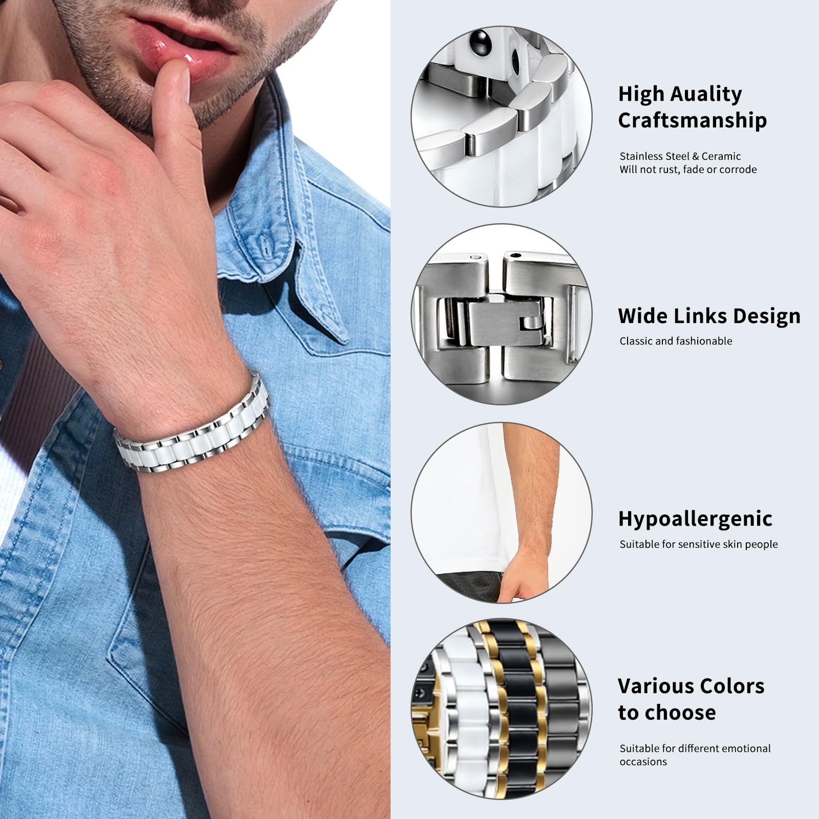 Mens Bracelet Gift for Dad Father – 13MM Wide Watch Band Stainless Steel Link…
