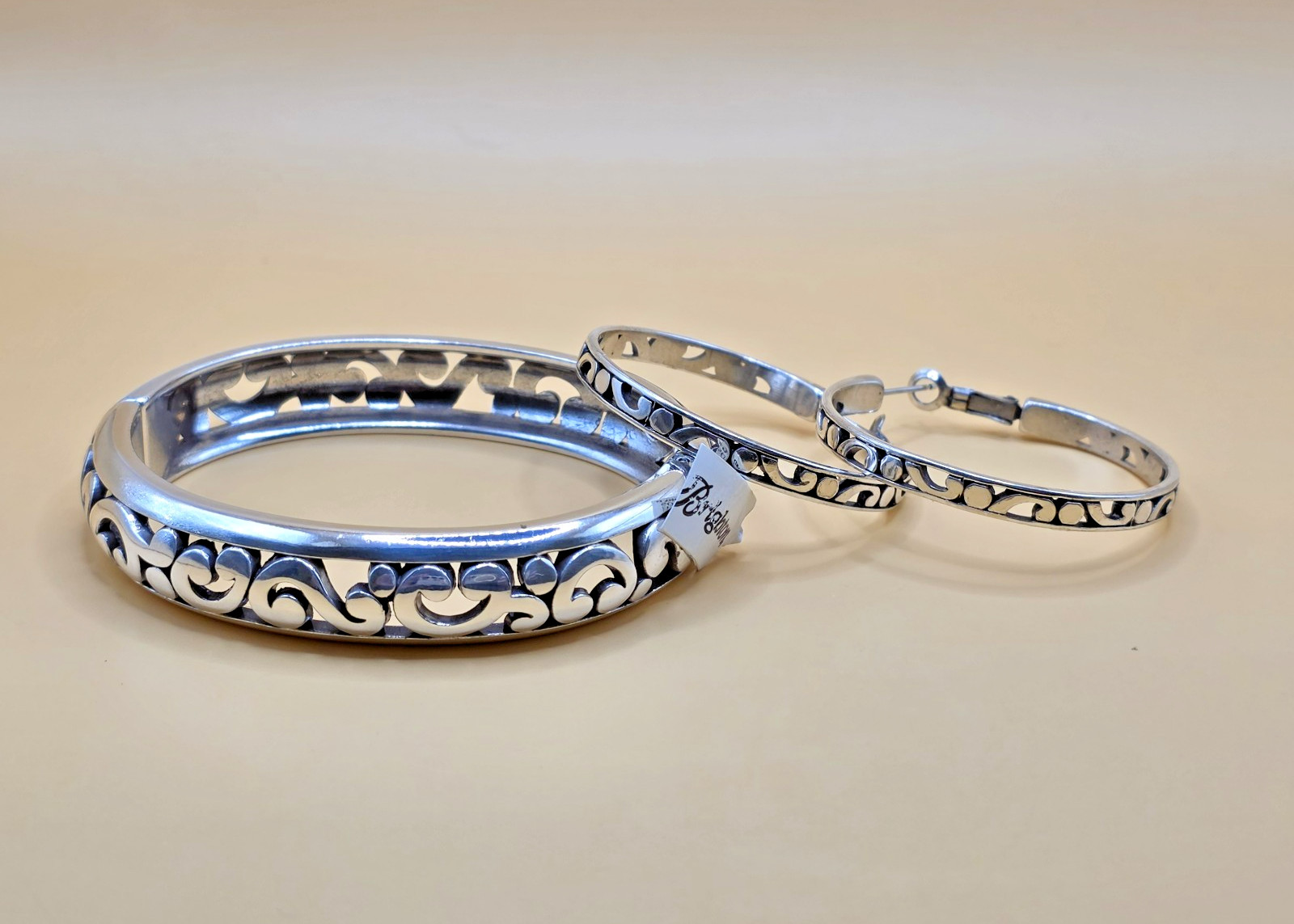 Brighton Contempo Large Hoop Earrings and Medium Hinged Bracelet