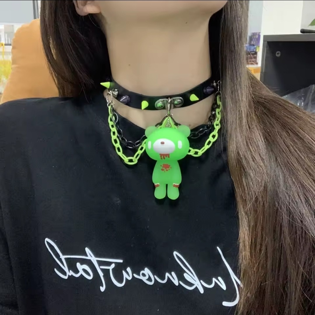 Punk Black Faux Leather Studded Adjustable Choker Charm Pendant Cable Chain