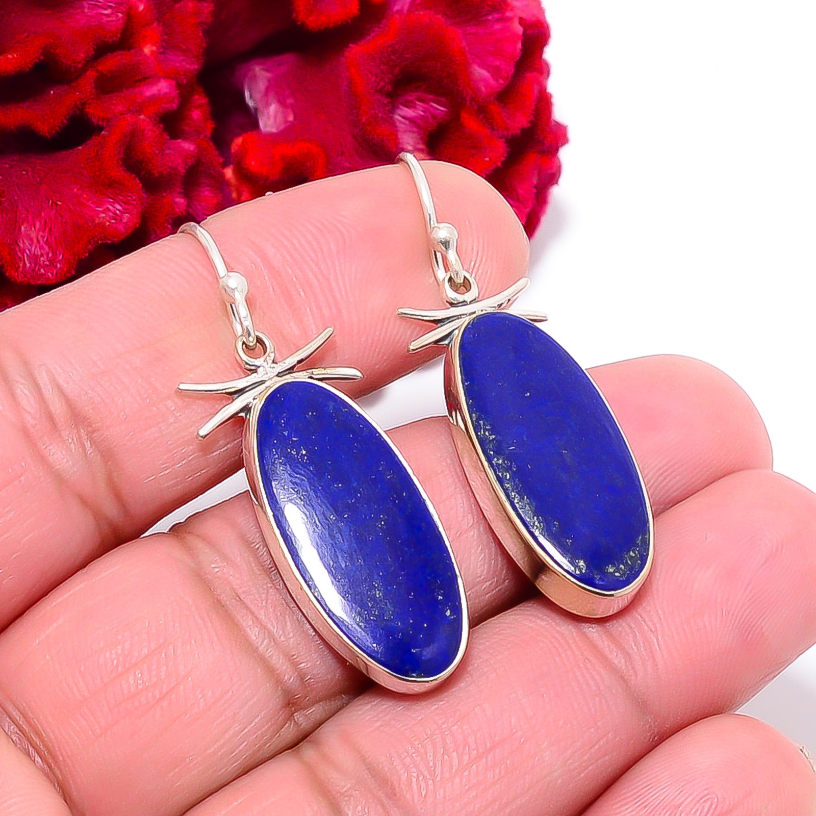 Natural Lapis Lazuli – Afghanistan 925 Sterling Silver Earring 1.76″ E97415