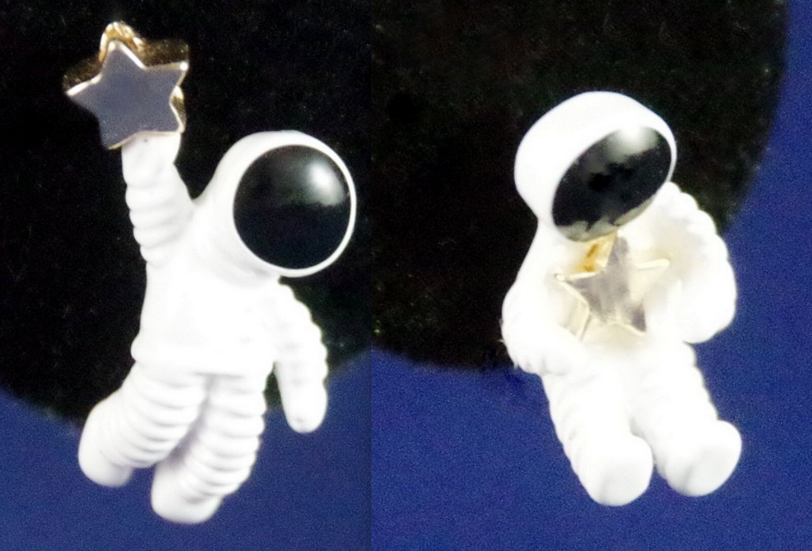 Cute! NEW BETSEY JOHNSON ASYMMETRICAL 3D NASA ASTRONAUT SPACEMAN STARS EARRINGS