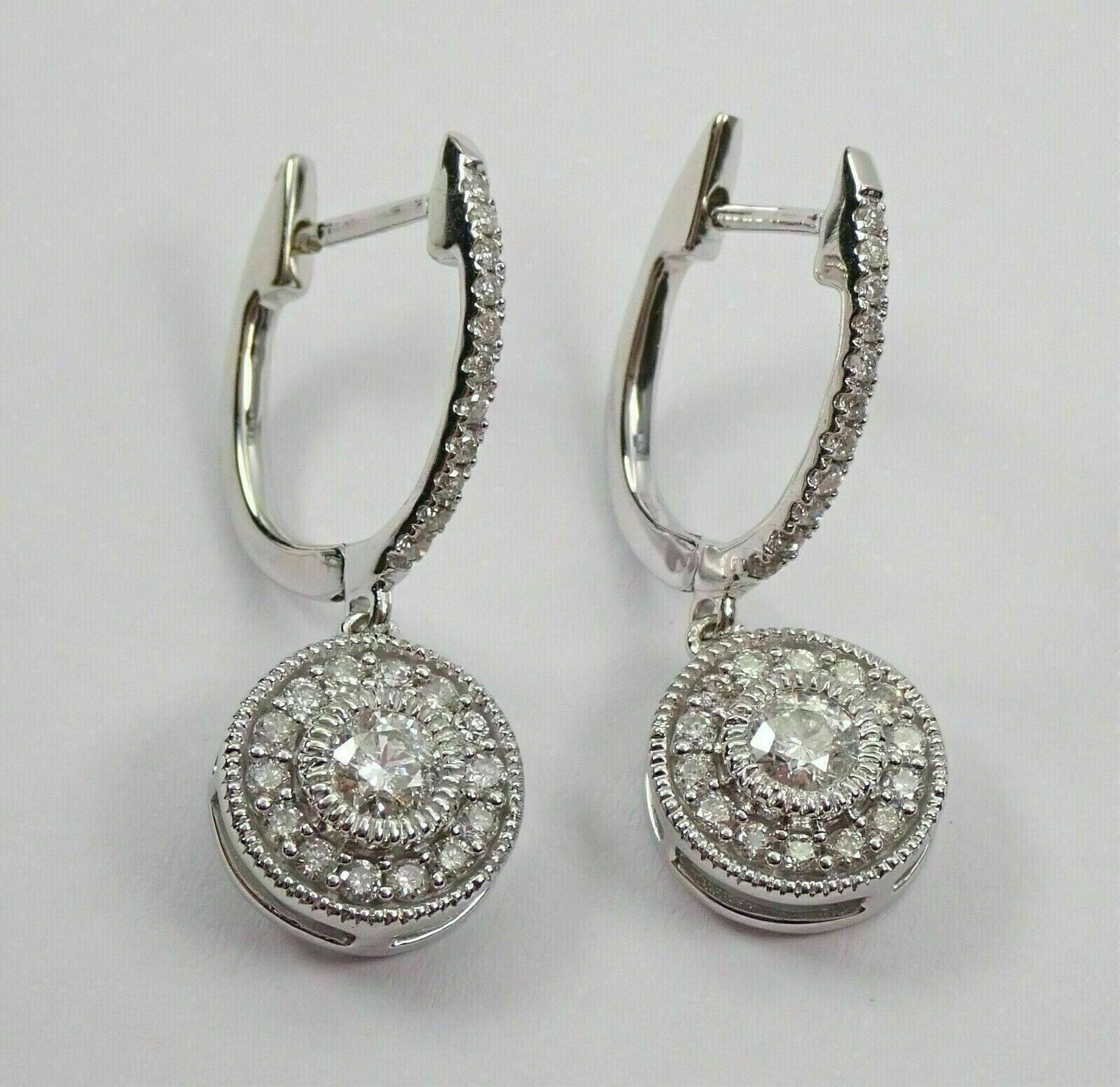 Clip On Drop Earring In 14K White Gold Plated 1.20Ct Round Cut Simulated Diamond