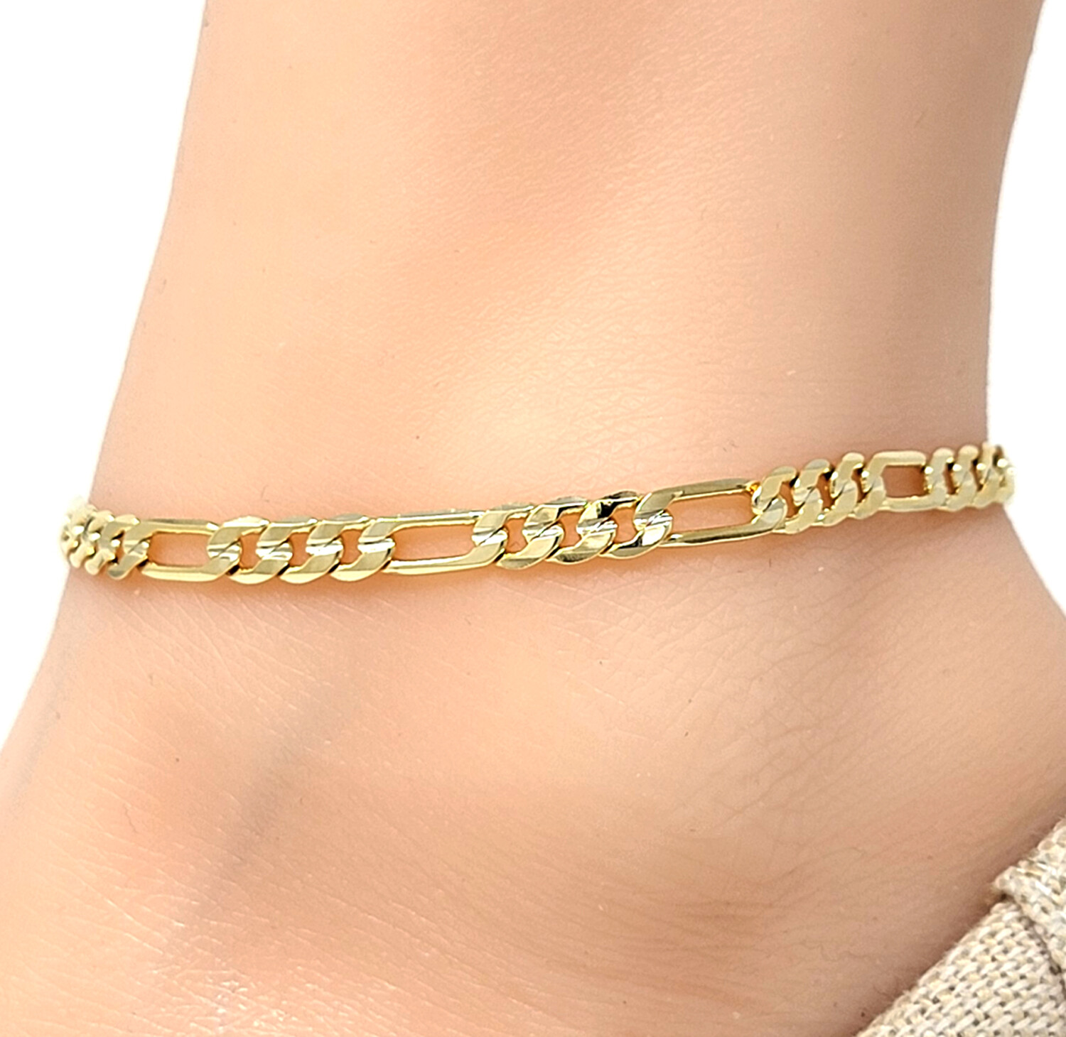 Ankle Bracelet for Women Concave Figaro Chain Anklet 9″,10″,11″,12″ Small-Plus