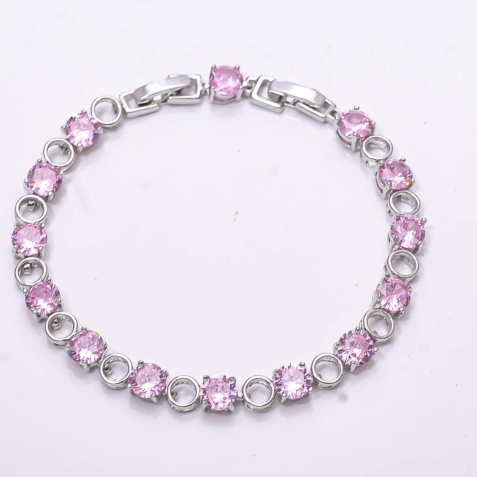 Pink Sapphire Simulated 925 Sterling Silver Tennis Bracelet 7.99″ B_9730_687_16