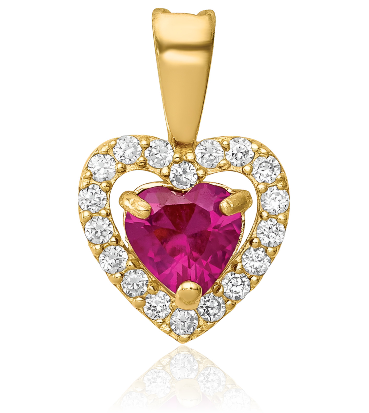 14K Solid Yellow Gold Cubic Zirconia Small Heart Pendant Necklace 14mm 0.6 inch
