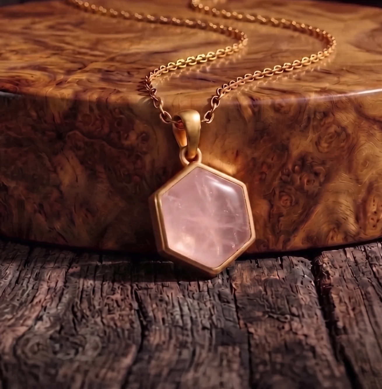 Rose Quartz Pendant Handmade 14K Gold Filled Charm Jewelry Women’s Birthday Gift