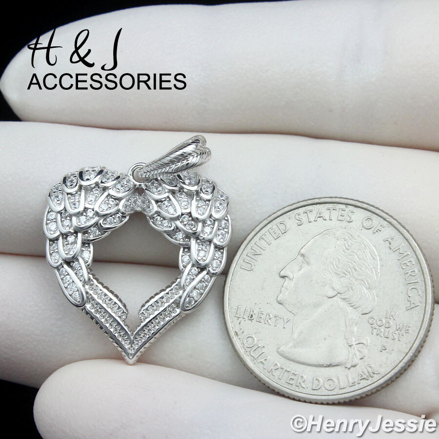 925 STERLING SILVER ICY CZ GOLD PLATED/SILVER ANGEL WING HEART PENDANT*ASP461