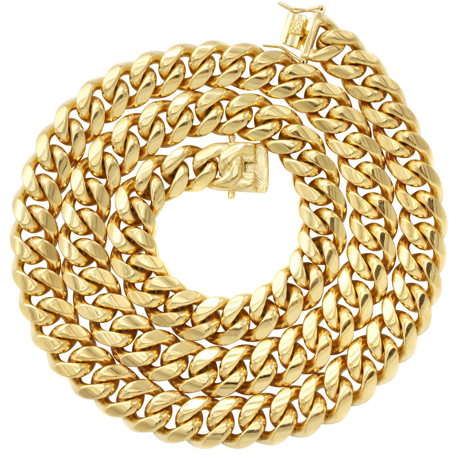Mens Thick Solid Stainless Steel 14K Gold Hip Hop Cuban Miami Link Chain Set