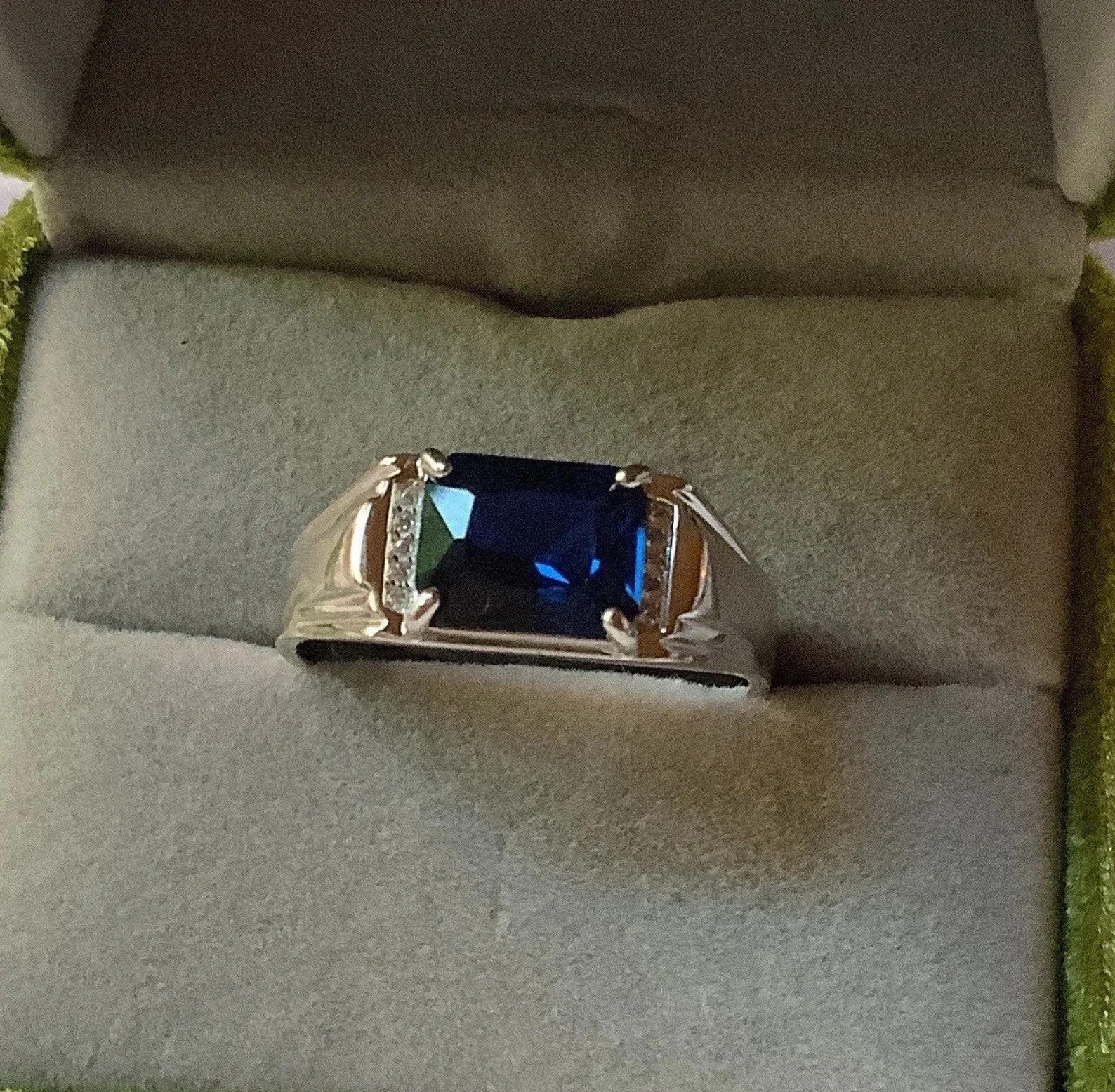 5.15 Ct Natural Sapphire & Diamond Anniversary Ring 925 Sterling Silver Size 6