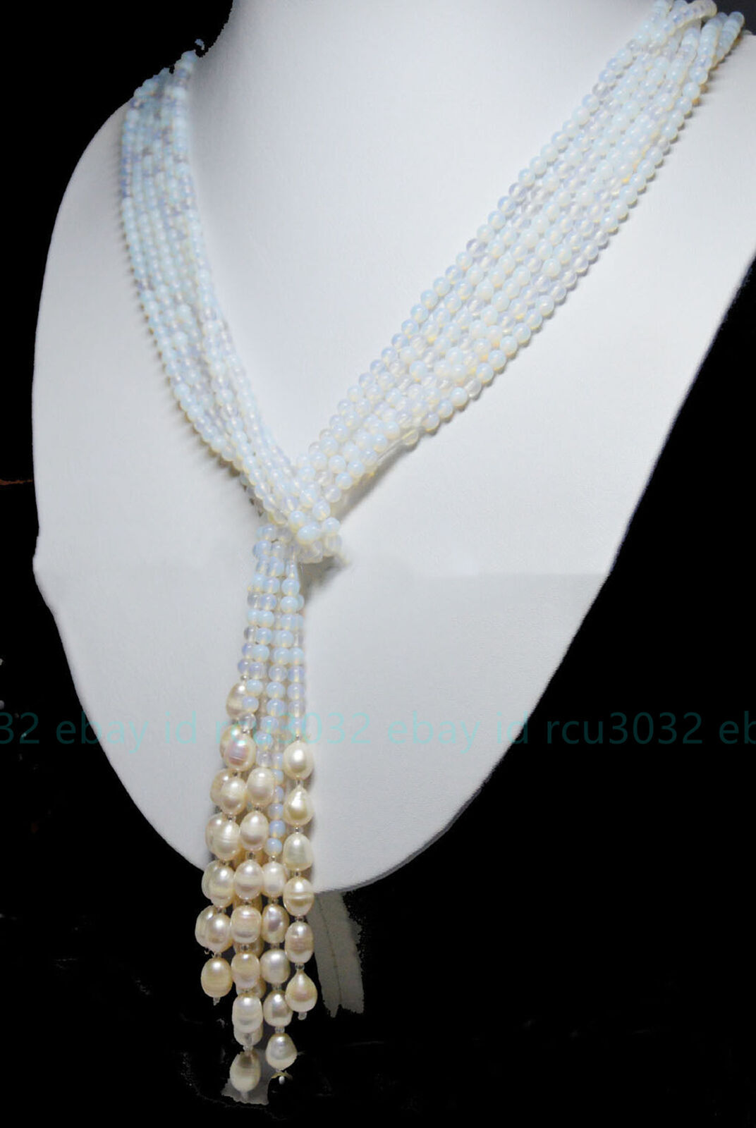 3 Strands 4mm Multicolor Gems 7-8mm White Baroque Pearl Beads Long Necklace 50”