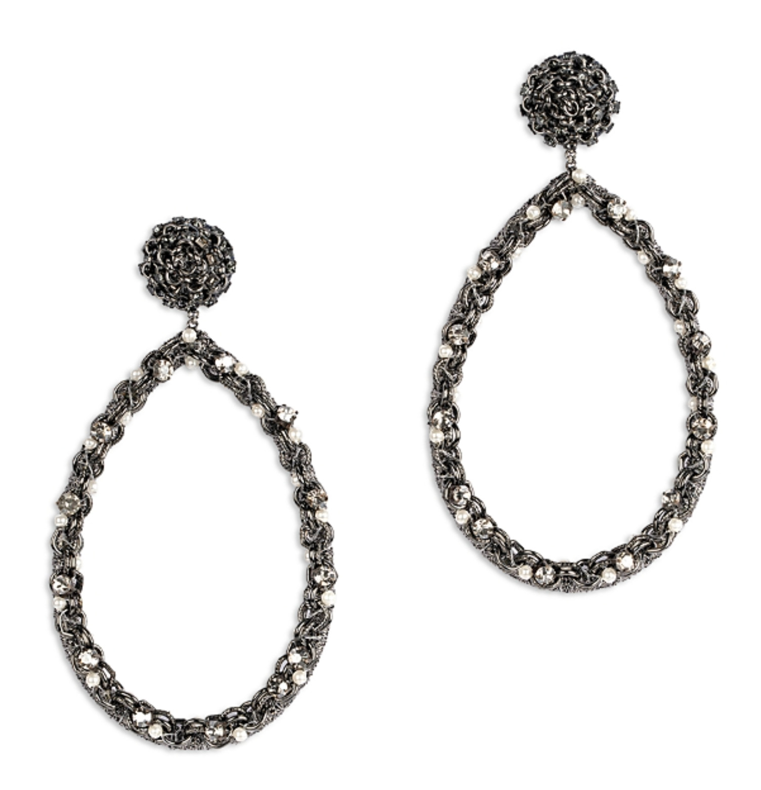 DEEPA GURNANI LUCINDA CRYSTAL PEARL IMITATION GUNMETAL DROP EARRINGS 3″ NEW NIB