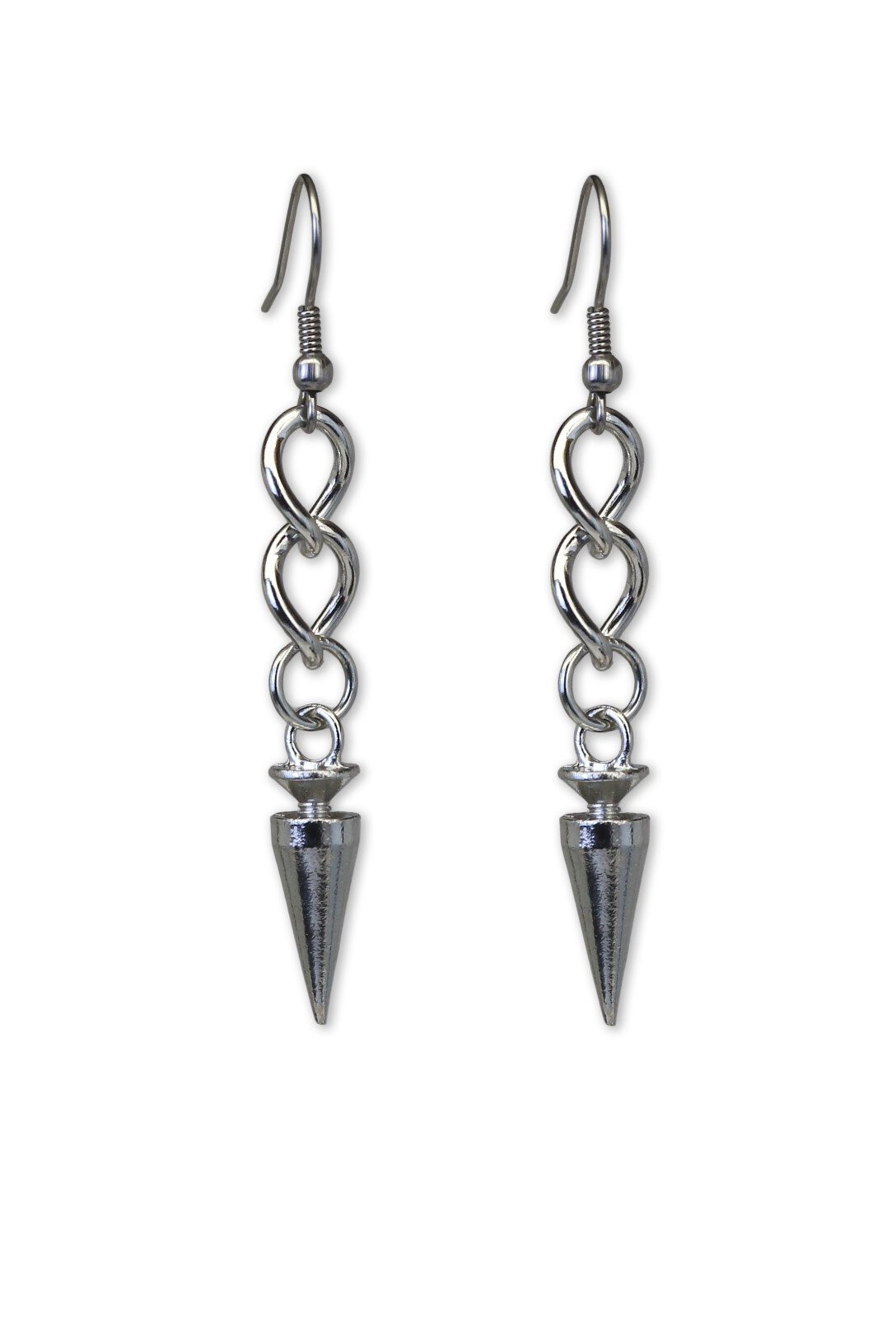 Punk Rock Hip Hop Spike and Chain Dangle Earrings Silver Finish Pewter #1055