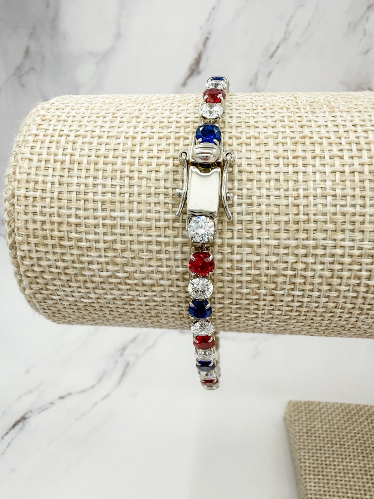 Red White Blue Tennis Bracelet 925 RP Patriotic America250 July 4th Gift 8”
