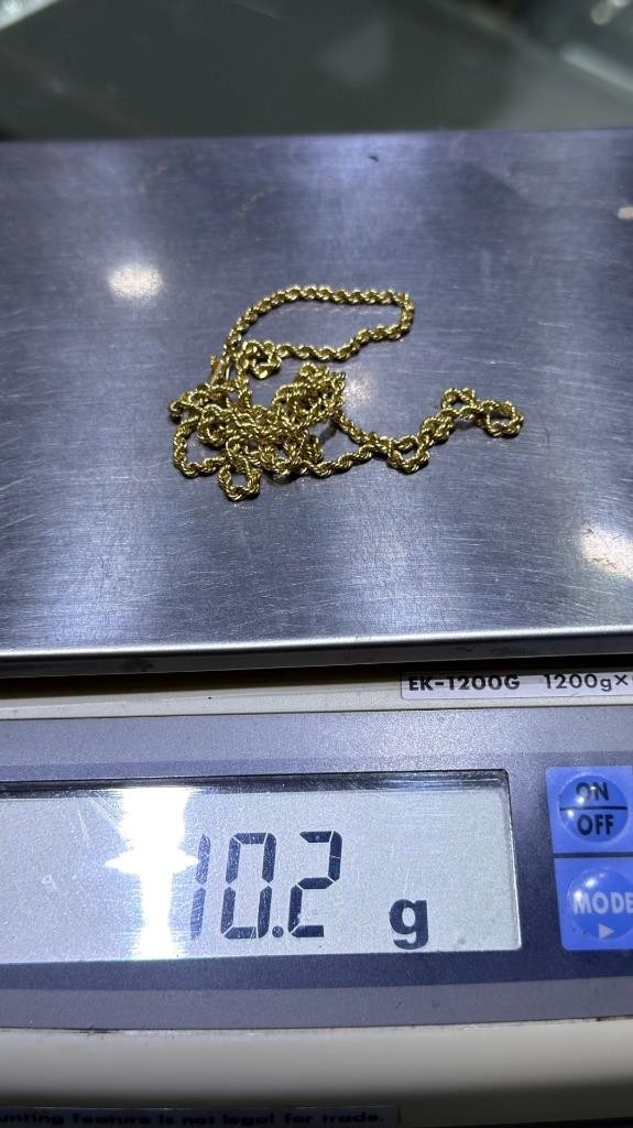 14k Yellow Gold Hand Made Rope Link Design 20″ Length Chain Necklace 10.2 Grams