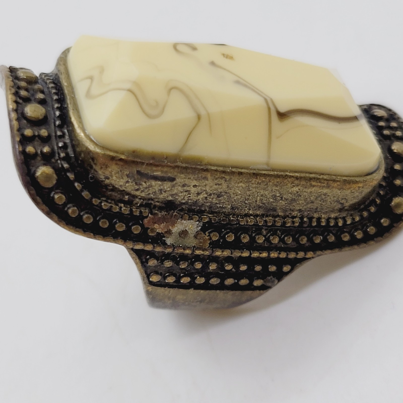 Womens Statement Ring Size 7.5 Rectangle Insert Marble Look Unknown Metal Base