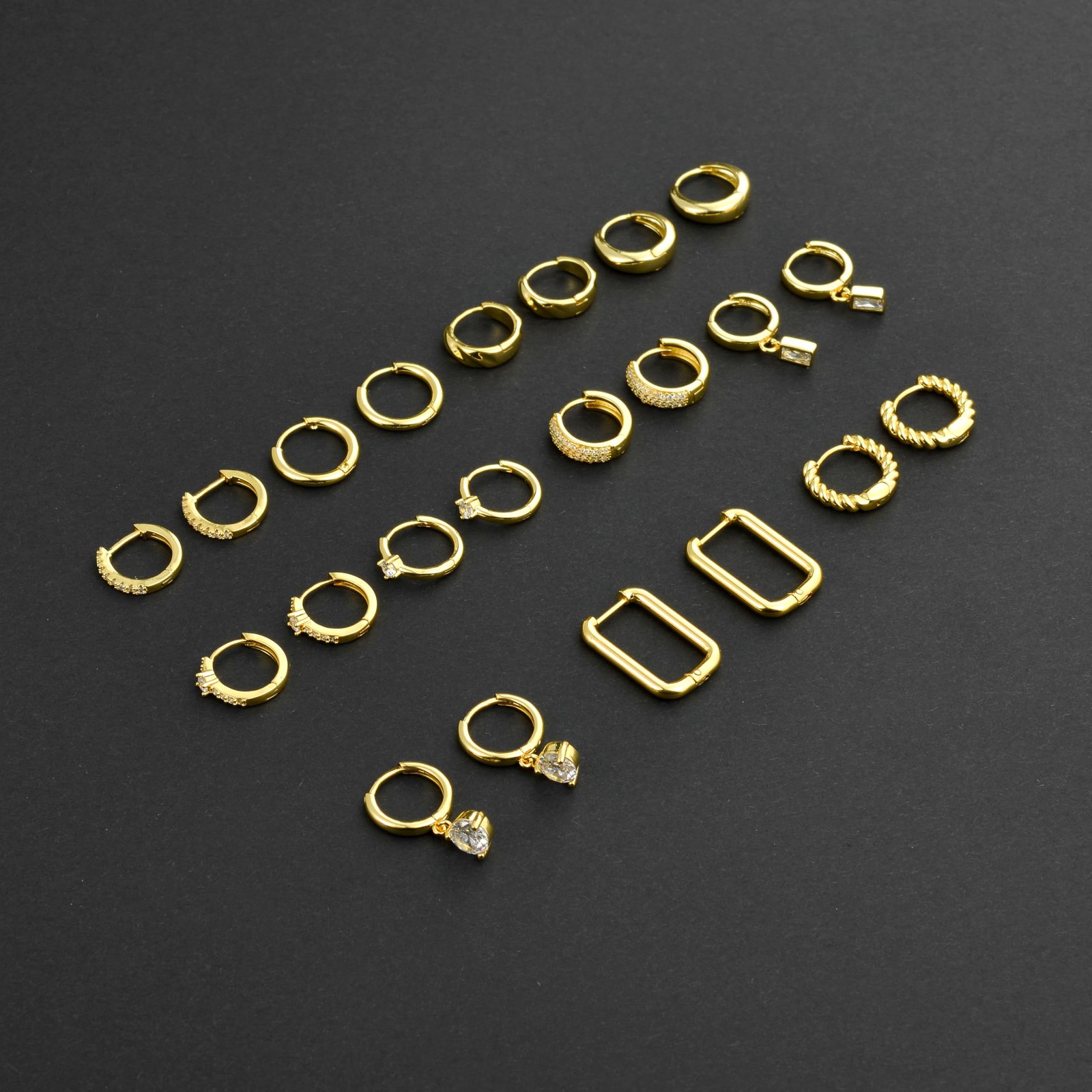 Tornito 11 Pairs Small Hoop Earrings Set 10 millimeters, A:11 Gold Tone