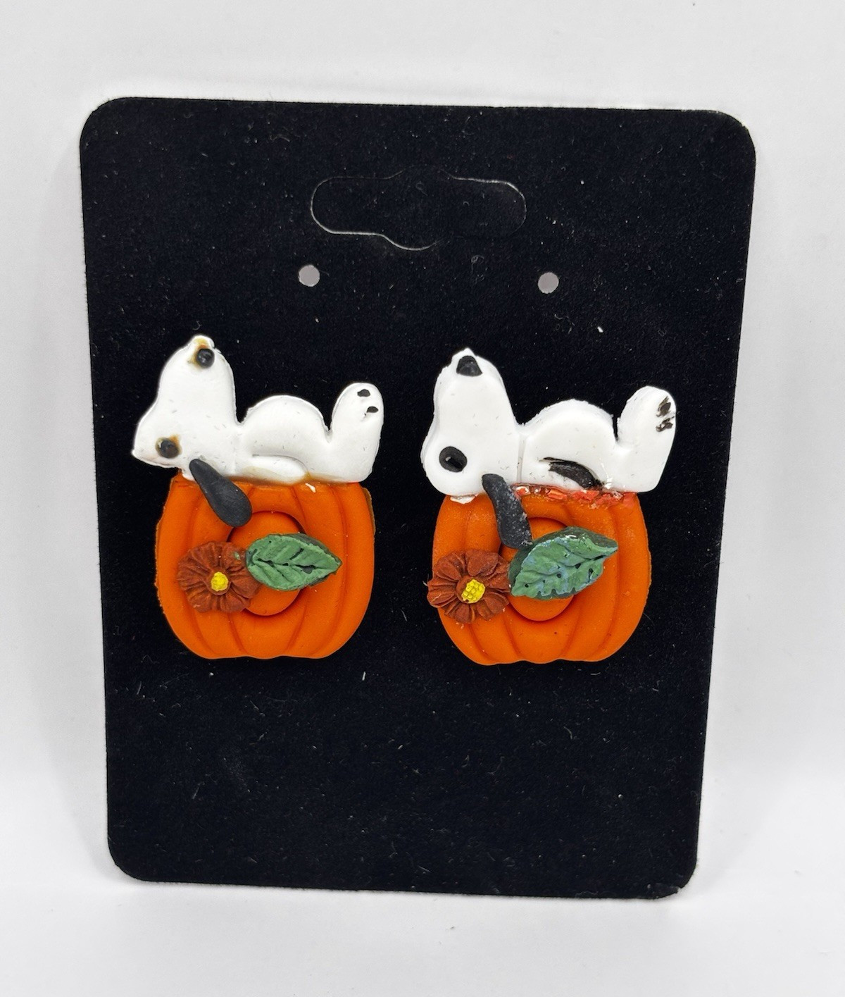 Snoopy Pumpkin Halloween Earrings Orange Pumpkin Polymer Clay Peanuts Inspired