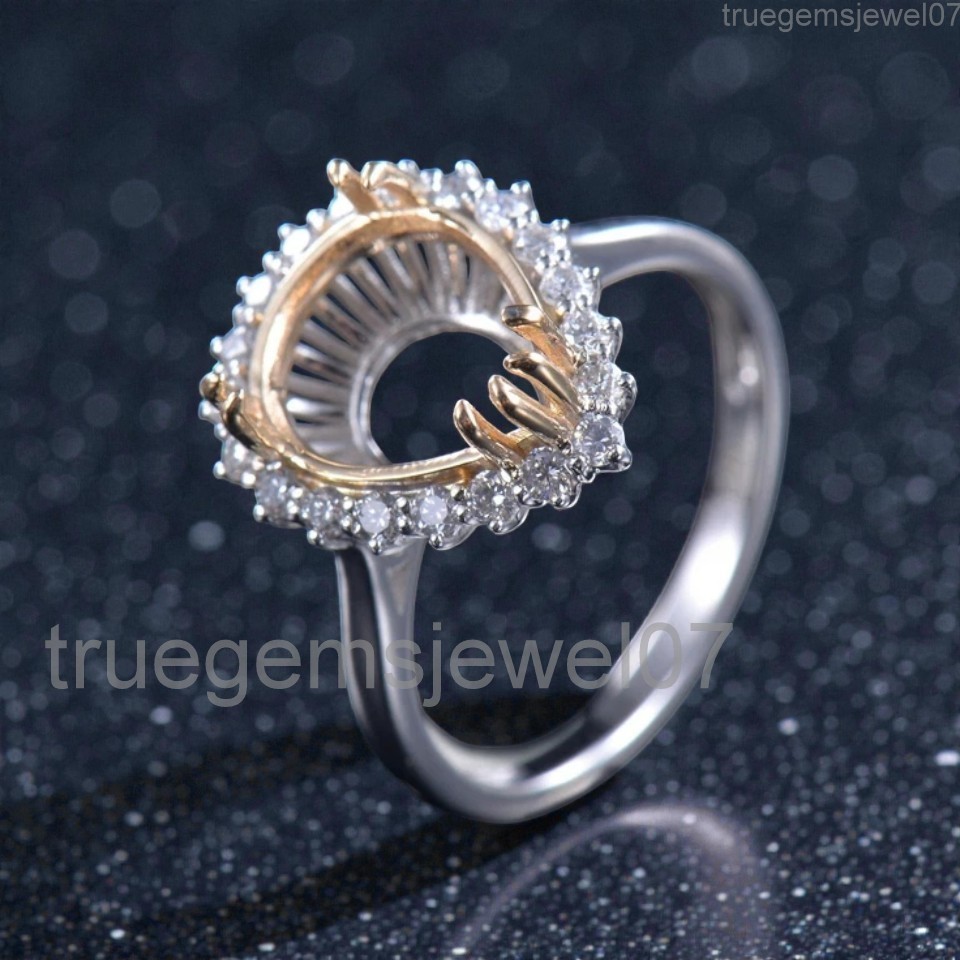 Two-Tone Semi-Mount Ring Setting 11x8mm Pear Cut Sterling Silver Engagement Ring