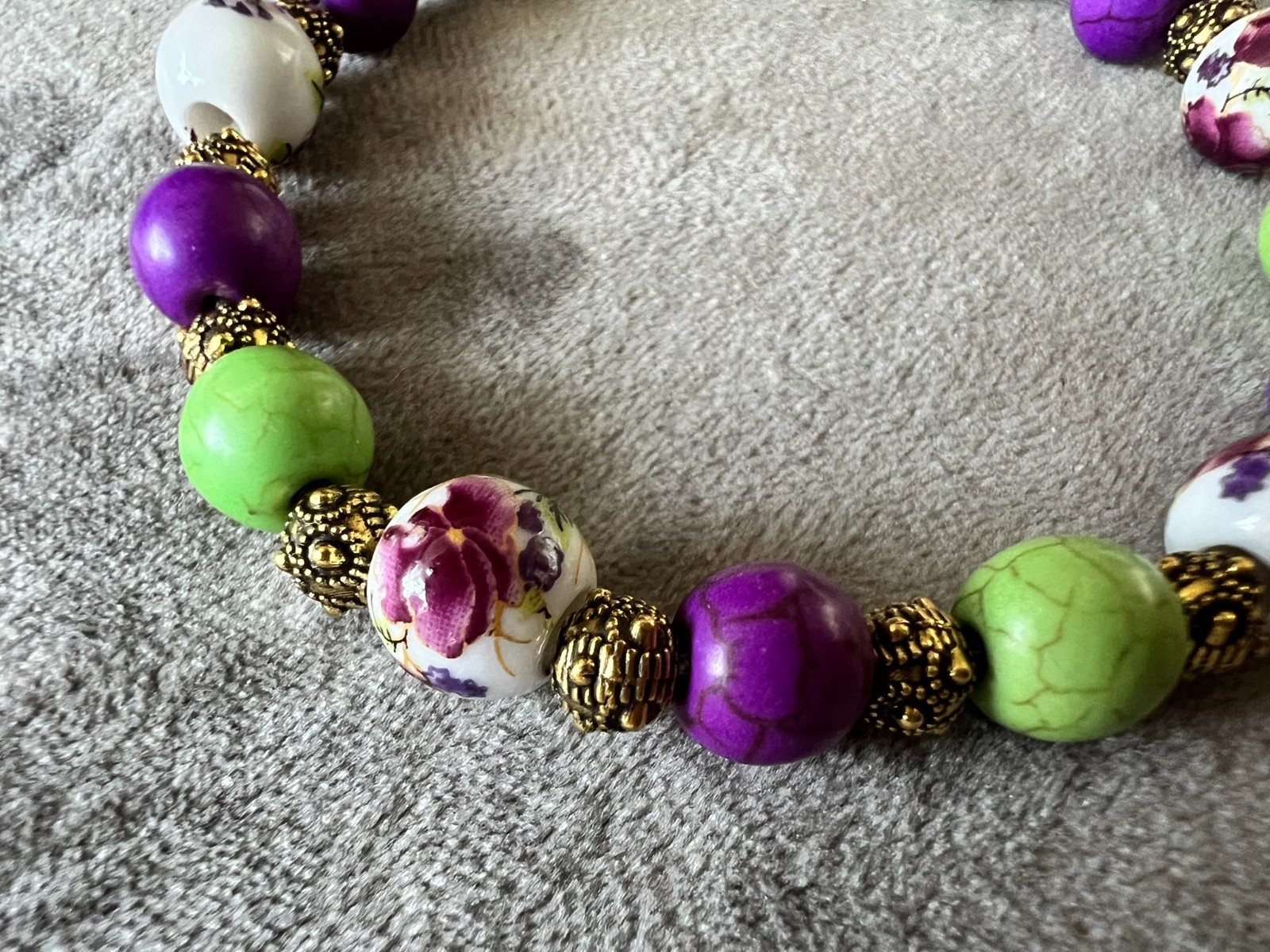 handmade unelastic multicolur unique flower stone beads & gold accents bracelet